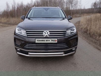 Защита передняя двойная 60-60 мм ТСС для Volkswagen Touareg 2014-2017