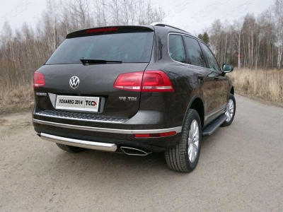 Защита заднего бампера овальная 75х42 мм ТСС для Volkswagen Touareg 2014-2017