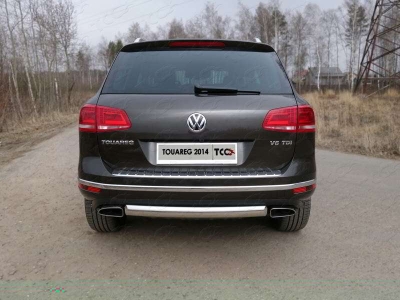 Защита заднего бампера овальная 75х42 мм ТСС для Volkswagen Touareg 2014-2017