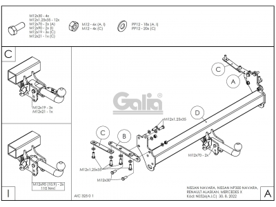 Фаркоп оцинкованный Galia шар A для Nissan Navara D40 2005-2015
