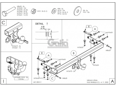Фаркоп оцинкованный Galia шар BMA съёмный для Nissan X-Trail T30 2001-2007