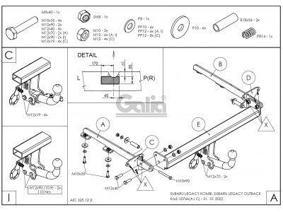 Фаркоп оцинкованный Galia шар A для Subaru Legacy/Outback 2003-2009