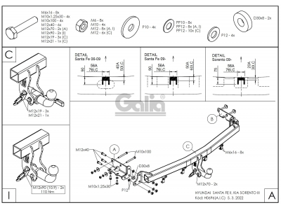 Фаркоп оцинкованный Galia шар A для Hyundai Santa Fe/Kia Sorento 2006-2012