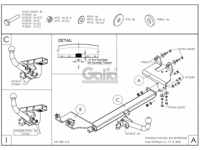 Фаркоп оцинкованный Galia шар A для Hyundai Tucson/Kia Sportage 2004-2010