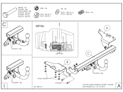 Фаркоп оцинкованный Galia шар A на универсал для Toyota Auris 2012-2021
