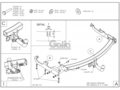 Фаркоп оцинкованный Galia шар A для Jeep Grand Cherokee 1999-2004