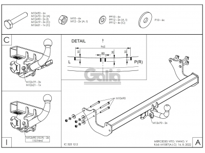 Фаркоп оцинкованный Galia шар A для Mercedes-Benz Vito/V-class Viano 2003-2021