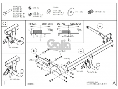 Фаркоп оцинкованный Galia шар A для Mercedes GLK-class X204 2008-2015