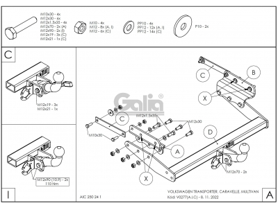 Фаркоп оцинкованный Galia шар A для Volkswagen Transporter T4 1996-2003