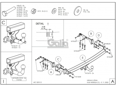 Фаркоп оцинкованный Galia шар C съемный для Nissan X-Trail T31 2007-2015