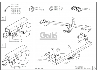 Фаркоп оцинкованный Galia шар A для Peugeot 207 2006-2013