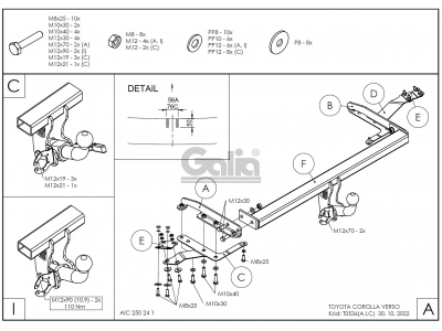 Фаркоп оцинкованный Galia шар A для Toyota Corolla Verso 2004-2008
