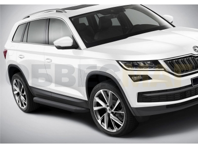 Пороги алюминиевые Rival Black для Skoda Kodiaq 2017-2021