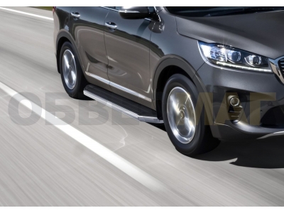 Пороги алюминиевые Rival Premium для Kia Sorento Prime 2018-2021