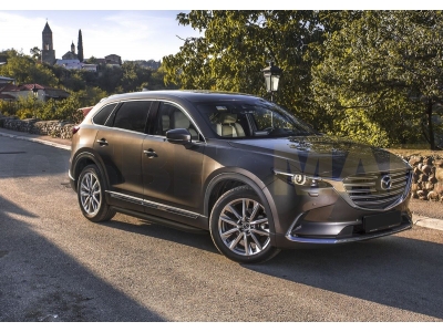 Пороги алюминиевые Rival Black для Mazda CX-9 2017-2021