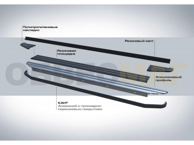 Пороги алюминиевые Rival Black для Volkswagen Amarok 2016-2021