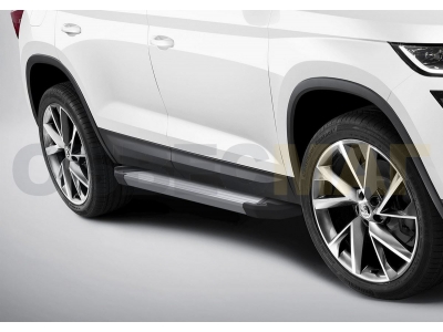 Пороги алюминиевые Rival Silver New для Skoda Kodiaq 2017-2021
