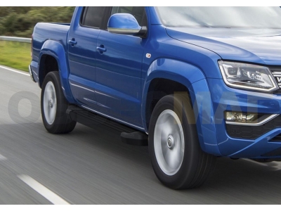 Пороги алюминиевые Rival Black New для Volkswagen Amarok 2016-2021