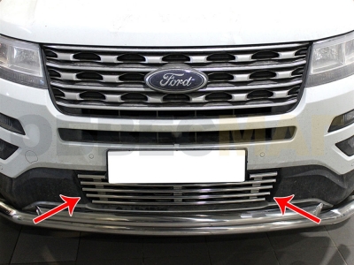 Накладка решетки бампера 16 мм Технотек для Ford Explorer 2015-2017