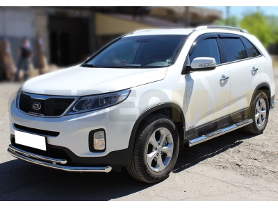 Пороги труба с накладками 76 мм Технотек для Kia Sorento 2013-2020
