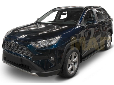 Пороги алюминиевые Rival Premium Black для Toyota RAV4 2019-2021