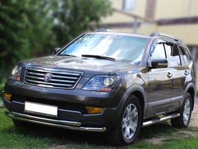 Пороги труба с накладками 76 мм Технотек для Kia Mohave 2008-2020