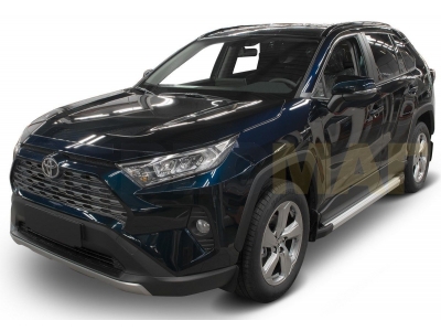 Пороги алюминиевые Rival Silver для Toyota RAV4 2019-2021