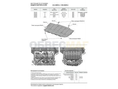 Защита картера и КПП Rival для Mazda 3/6/CX-5/CX-9 2011-2021