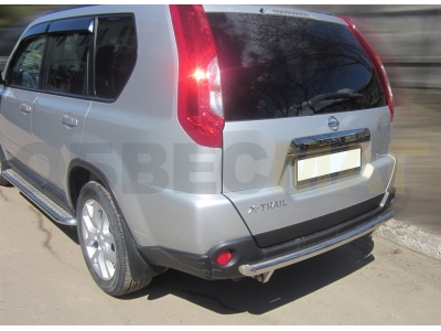 Пороги с площадкой алюминиевый лист 43 мм Технотек для Nissan X-Trail 2011-2015