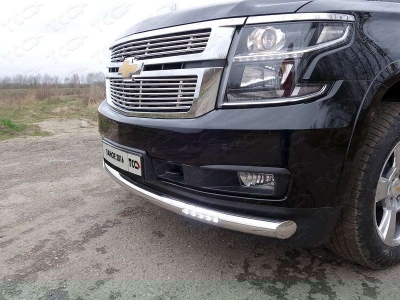 Защита переднего бампера с ДХО 76 мм ТСС для Chevrolet Tahoe 2014-2016