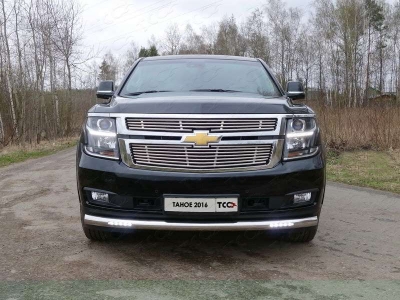 Защита переднего бампера с ДХО 76 мм ТСС для Chevrolet Tahoe 2014-2016