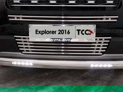 Накладка решётки радиатора верхняя 16 мм ТСС для Ford Explorer 2015-2017