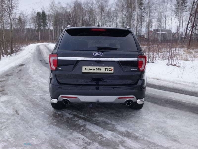 Защита задняя овальные уголки 75х42 мм ТСС для Ford Explorer 2015-2017