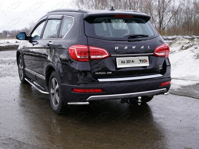 Пороги овальные гнутые с накладкой 75х42 мм ТСС для Haval H6 2014-2020