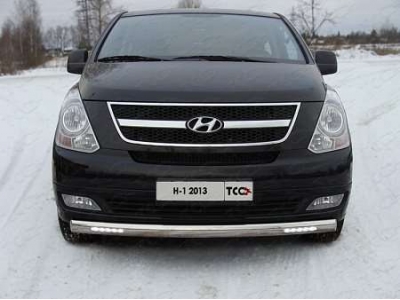 Защита передняя овальная с ДХО 75х42 мм ТСС для Hyundai H-1 Starex 2007-2018