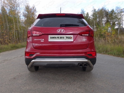 Защита заднего бампера 60 мм ТСС для Hyundai Santa Fe 2015-2018