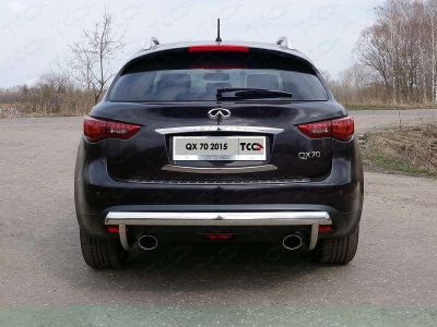 Защита заднего бампера овальная 75х42 мм ТСС для Infiniti QX70 2013-2017
