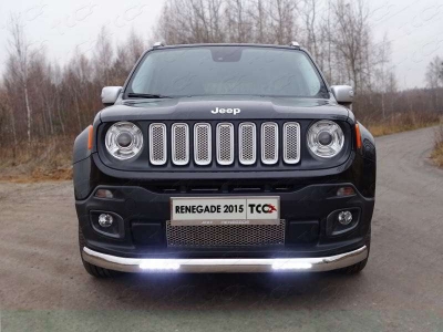 Защита передняя овальная с ДХО 75х42 мм ТСС для Jeep Renegade 2015-2021