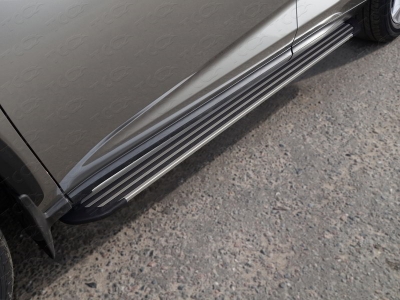 Пороги алюминиевые Slim Line Silver ТСС для Lexus NX 2017-2021