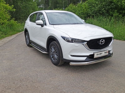 Пороги с площадкой алюминиевый лист 75х42 мм ТСС для Mazda CX-5 2018-2021