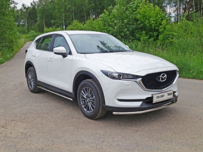 Пороги овальные с накладкой 75х42 мм ТСС для Mazda CX-5 2018-2021