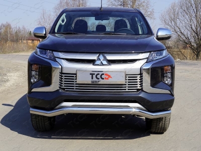 Защита переднего бампера волна 76 мм ТСС для Mitsubishi L200 2019-2021