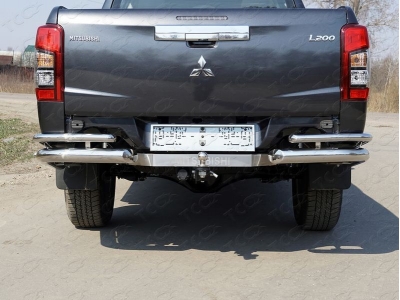 Защита задняя двойные уголки 76-42 мм ТСС для Mitsubishi L200 2019-2021
