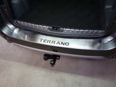 Накладка на задний бампер с надписью Terrano шлифованный лист ТСС для Nissan Terrano 2014-2021
