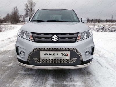 Защита передняя овальная 75х42 мм ТСС для Suzuki Vitara 2015-2021