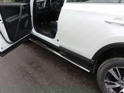 Пороги труба овальная с накладками 75х42 мм ТСС для Toyota RAV4 2015-2019