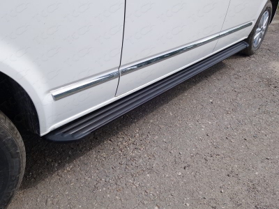 Пороги алюминиевые Slim Line Silver ТСС для Volkswagen Caravelle T6 Long 2015-2021