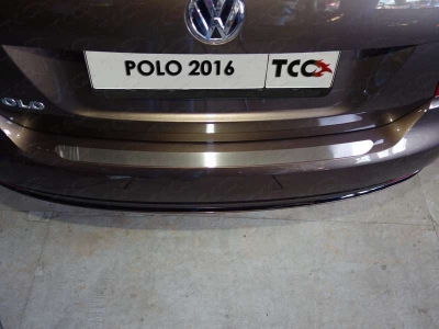 Накладка на задний бампер лист шлифованный ТСС для Volkswagen Polo 2015-2020