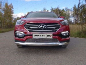 Защита передняя овальная длинная с ДХО 75х42 мм для Hyundai Santa Fe № HYUNSF4WD15-03