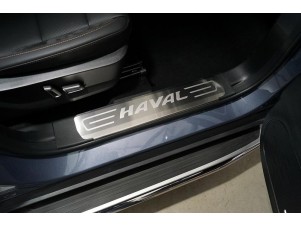 Накладки на пластиковые пороги (лист шлифованный надпись Haval) 2шт для Haval Dargo 2.0 2022 – н.в. HAVDAR22-05